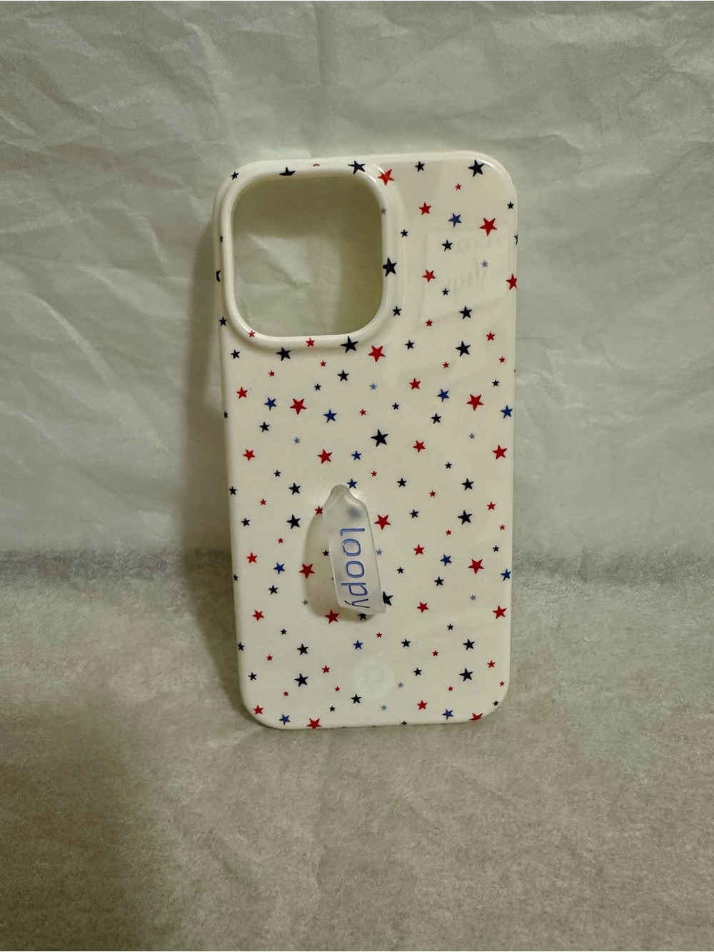 Loopy Case “Freedom Stars” White Phone Case with Red, Navy, and Black Stars